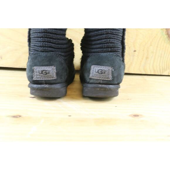 UGG Boots Womens 6 Australia Black Classic Cardy Knit Tall Sweater Shoes - Picture 5 of 8